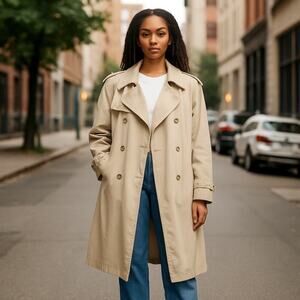 Towne By London Fog Khaki Double Breasted Trench Coat - Size 12 Petite